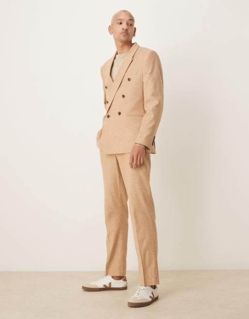 ASOS DESIGN double breasted linen blend regular in camel