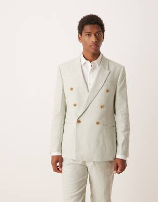 ASOS DESIGN double breasted linen blend regular suit in mint green | ASOS