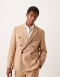 [ASOS DESIGN] ASOS DESIGN double breasted linen blend regular suit jacket in camel-Neutral Chest 36 Regular CAMEL