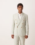 [ASOS DESIGN] ASOS DESIGN double breasted linen blend regular suit jacket in mint green Chest 40 Regular Mint