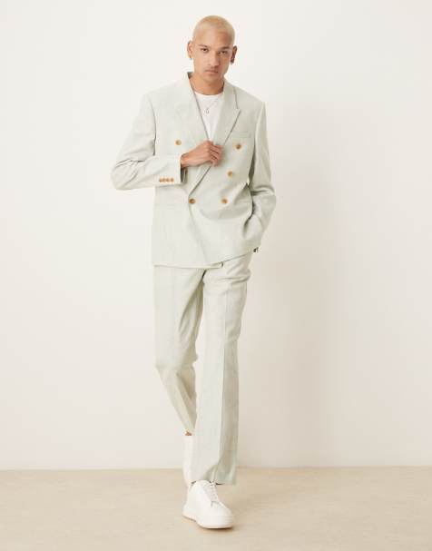 ASOS DESIGN double breasted linen blend regular suit set in mint green - view 1