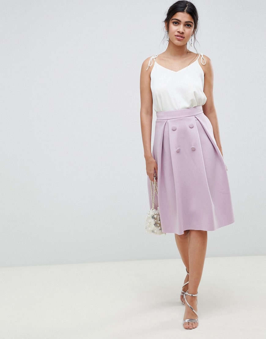 ASOS DESIGN double breasted midi prom skirt-Purple