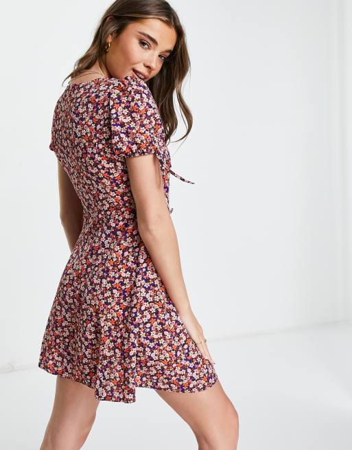 ASOS DESIGN double breasted mini tea dress in ditsy floral | ASOS