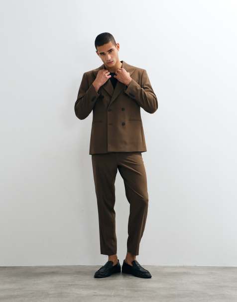 ASOS DESIGN - Double breasted nette blazer met normale pasvorm in bruin - view 1
