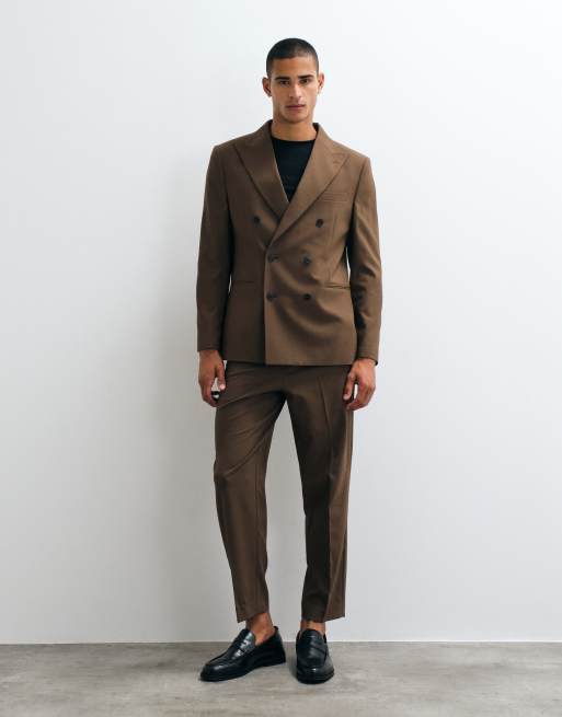 ASOS DESIGN - Double breasted nette blazer met normale pasvorm in bruin, 2 van 5