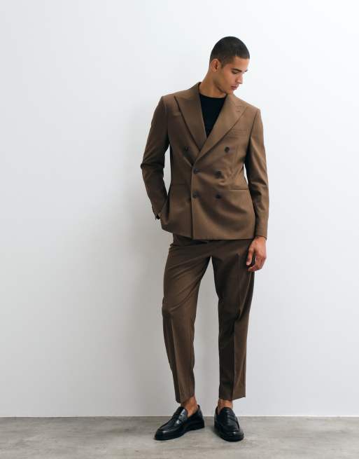ASOS DESIGN - Double breasted nette blazer met normale pasvorm in bruin, 4 van 5