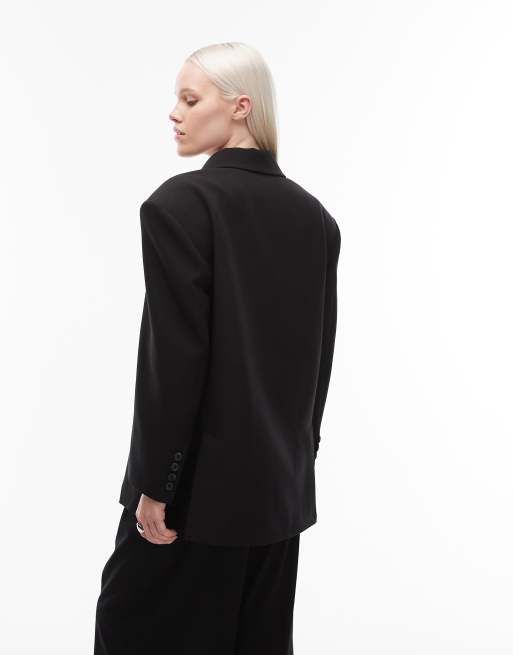 ASOS DESIGN double breasted oversized blazer in black, 4 of 4