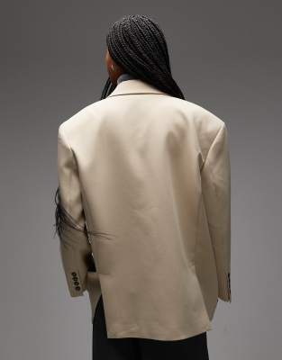 Asos Design Double Breasted Oversized Blazer In Neutral