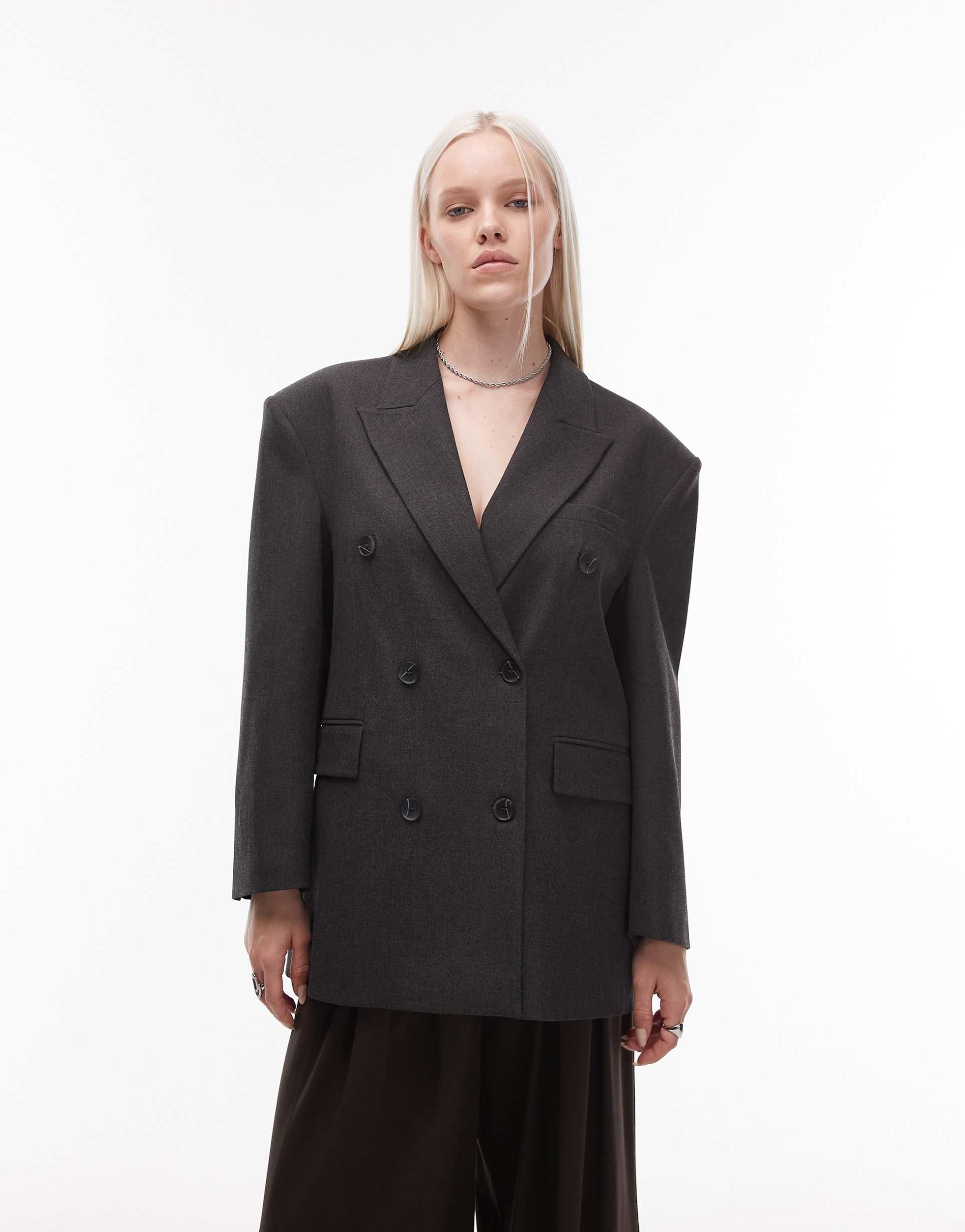 asos design double breasted oversized blazer in charcoal