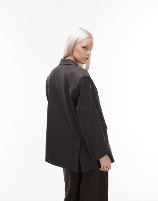 ASOS DESIGN double breasted oversized blazer in charcoal, 2 of 4