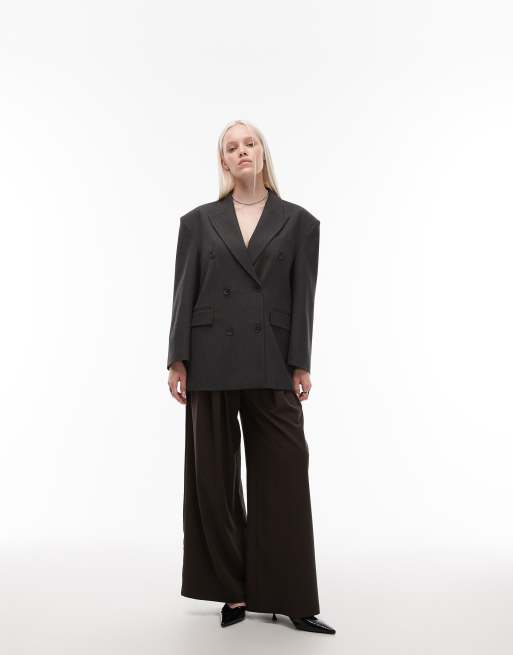 ASOS DESIGN double breasted oversized blazer in charcoal, 3 of 4