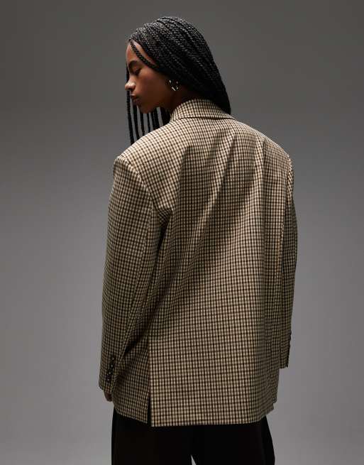 ASOS DESIGN double breasted oversized blazer in micro plaid, 2 of 4
