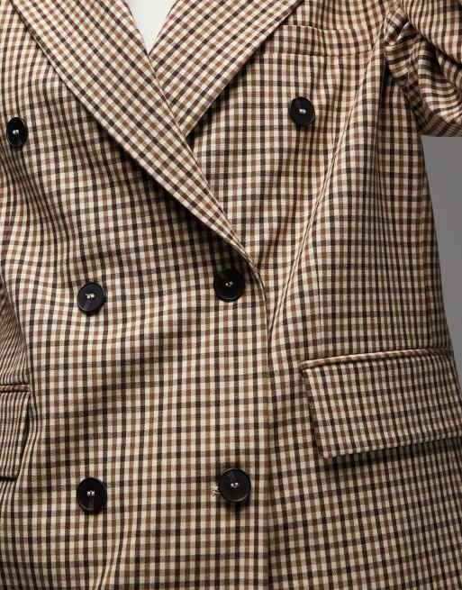 ASOS DESIGN double breasted oversized blazer in micro plaid, 3 of 4