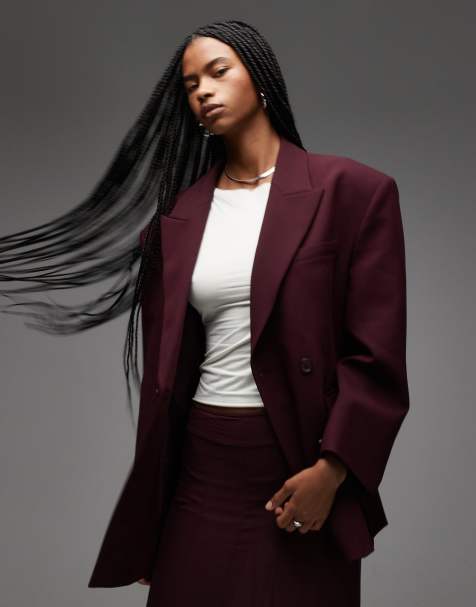 ASOS DESIGN double breasted oversized blazer in plum