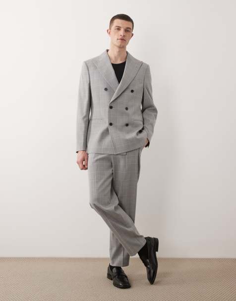 ASOS DESIGN - Double-breasted pak met normale pasvorm en Glen-ruit in grijs - view 1