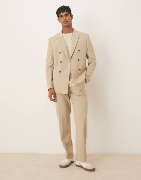ASOS DESIGN - Double-breasted pak met normale pasvorm in stone - view 1