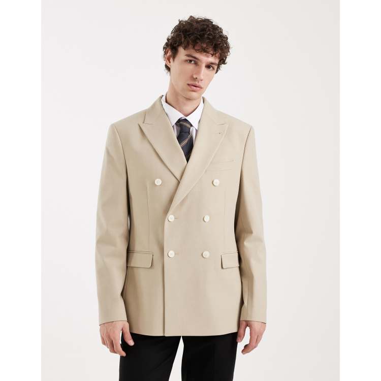 ASOS DESIGN double breasted regular blazer in stone twill | ASOS