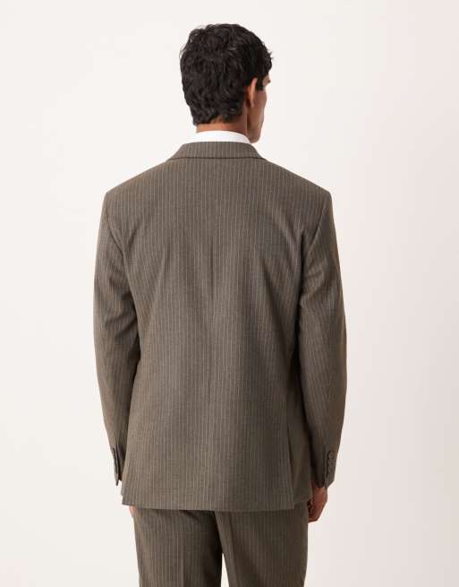 ASOS DESIGN - Double breasted regular-fit colbert in antracietgrijs flanel met krijtstreep, 3 van 5