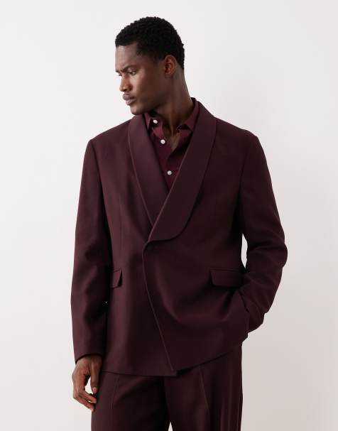 ASOS DESIGN - Double breasted regular-fit colbert met overslag in bordeauxrood - view 1