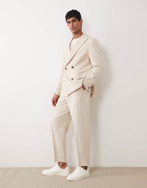 ASOS DESIGN - Double breasted regular-fit nette blazer in crème, 2 van 5