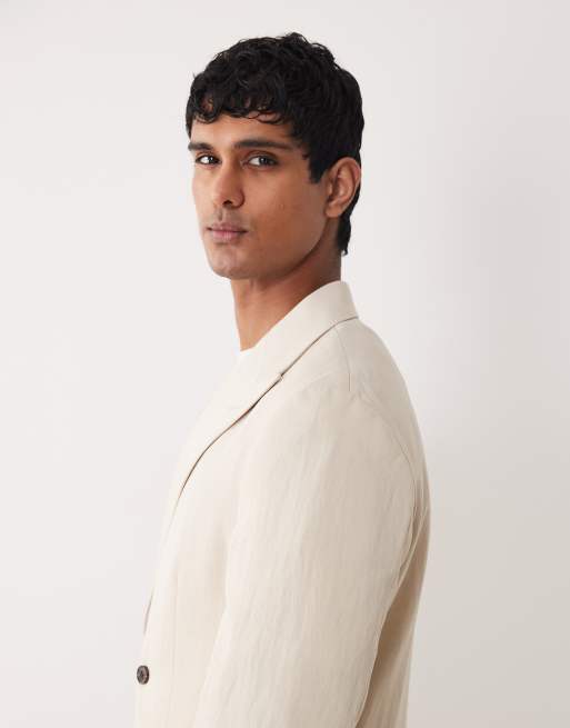 ASOS DESIGN - Double breasted regular-fit nette blazer in crème, 3 van 5