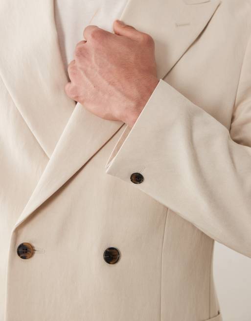 ASOS DESIGN - Double breasted regular-fit nette blazer in crème, 4 van 5