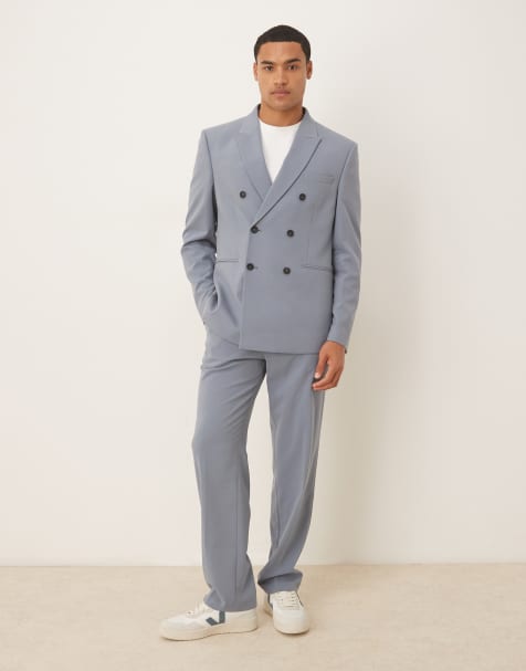 ASOS DESIGN double breasted regular fit suit in mid blue - view 1