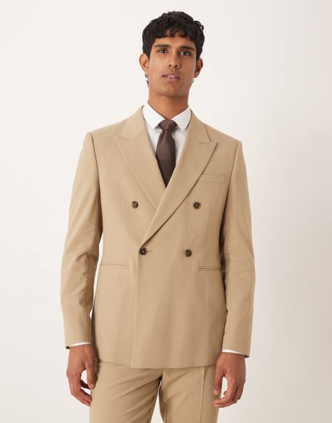 ASOS DESIGN double breasted regular jacket in beige - view 1