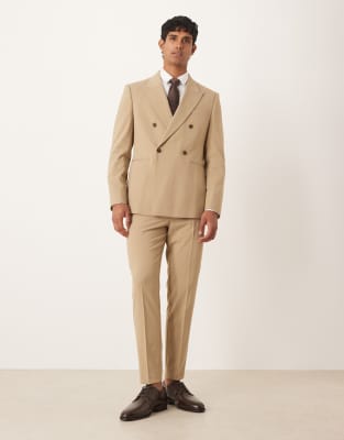 Asos Design Double Breasted Regular Jacket In Neutral
