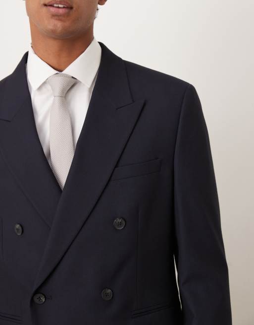ASOS DESIGN double breasted regular jacket in navy, 5 of 5