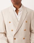 [ASOS DESIGN] ASOS DESIGN double breasted regular linen blend suit jacket in natural beige-Neutral Chest 36 Regular BEIGE