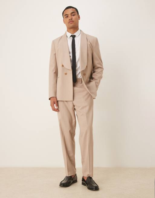 ASOS DESIGN double breasted regular suit in beige flannel