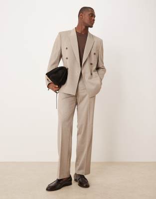 asos ASOS DESIGN double breasted regular suit in beige twill