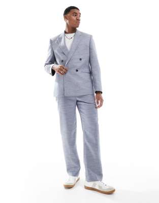 asos ASOS DESIGN double breasted regular suit in blue texture
