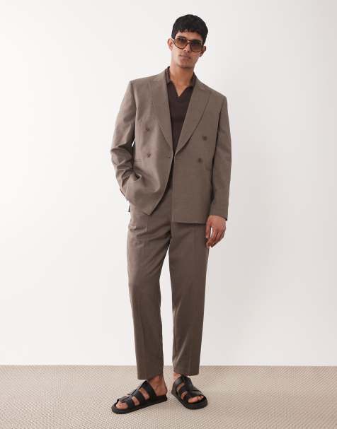 ASOS DESIGN double breasted regular suit in brown with wool - view 1