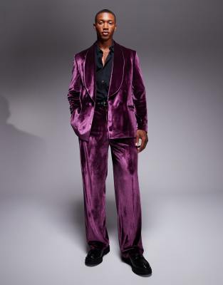 asos ASOS DESIGN double breasted regular suit in burgundy velvet