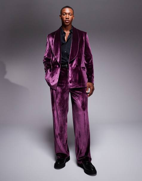 ASOS DESIGN double breasted regular suit in burgundy velvet - view 1