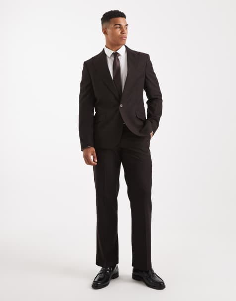 ASOS DESIGN double breasted regular suit in dark brown pinstripe - view 1