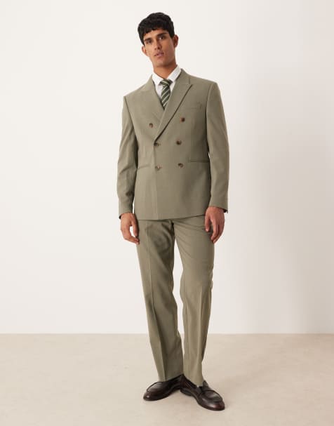ASOS DESIGN double breasted regular suit in khaki - view 1