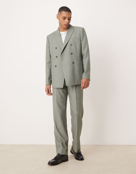 ASOS DESIGN double breasted regular suit in sage green texture - view 1