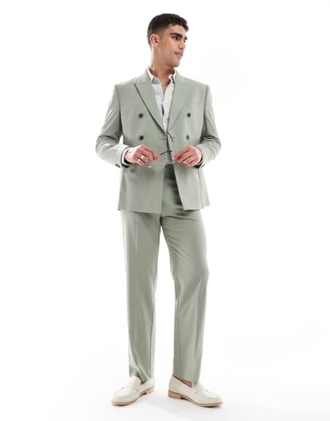 ASOS DESIGN double breasted regular suit in sage green - view 1