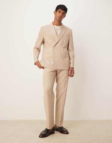 ASOS DESIGN double breasted regular suit in stone marl pinstripe - view 1
