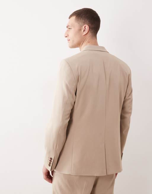 ASOS DESIGN double breasted regular suit jacket in beige fin twill, 5 of 5