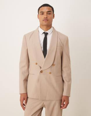 Asos Design Double Breasted Regular Suit Jacket In Neutral