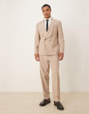 Asos Design Double Breasted Regular Suit Jacket In Neutral