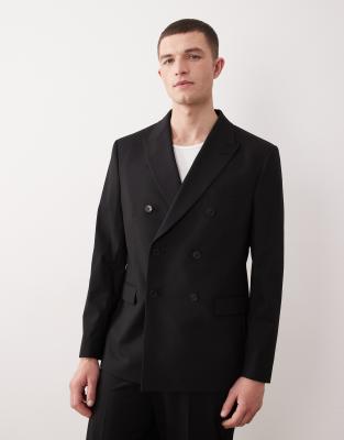 ASOS DESIGN double breasted regular suit jacket in black twill