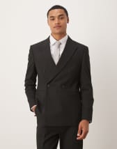 ASOS DESIGN collarless double breasted boxy suit jacket in black