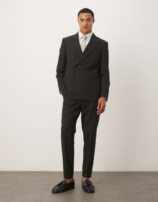 Asos Design Double Breasted Regular Suit Jacket In Black