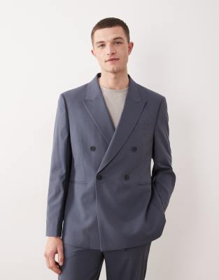 ASOS DESIGN double breasted regular suit jacket in blue
