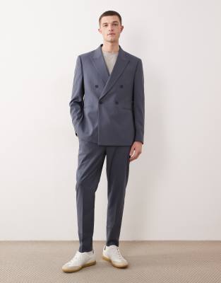 Asos Design Double Breasted Regular Suit Jacket In Blue